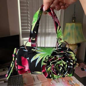 Floral Black and Green mini purse